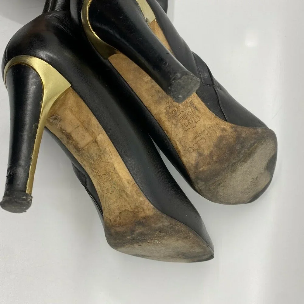 JIMMY CHOO Black Leather Knee high boots 7.5 - Picture 10 of 12